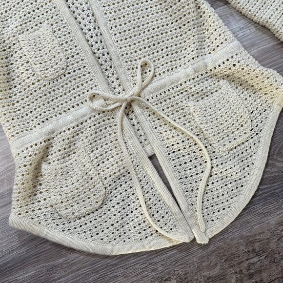 Free People Cream Crochet Knit Hoodie Cardigan Boho Cottagecore XS - Picture 8 of 10